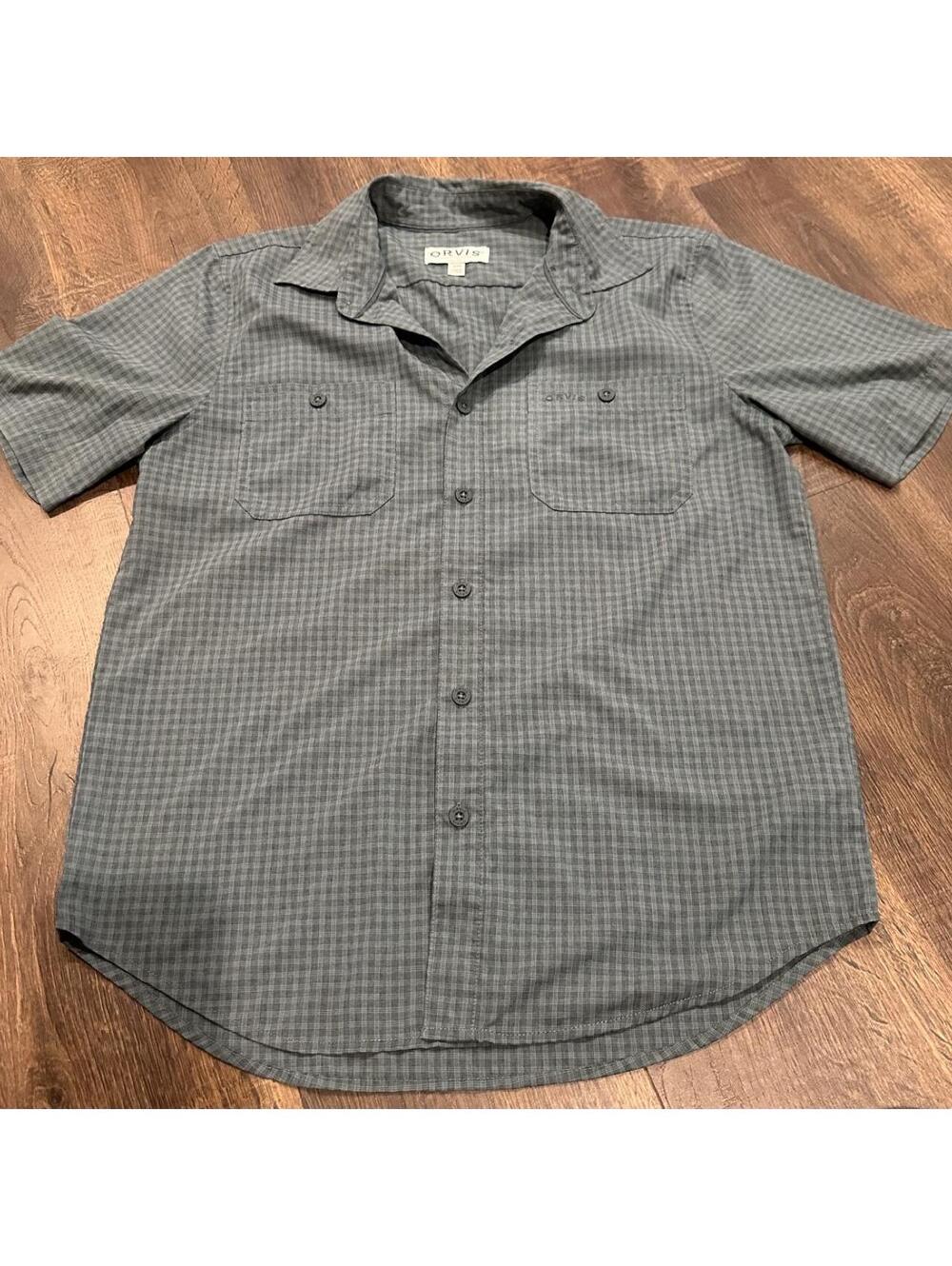 Orvis Men's Grey and Blue Shirt